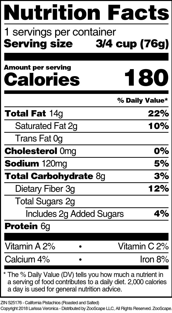 California Pistachios (Roasted and Salted) - Supplement / Nutrition Facts