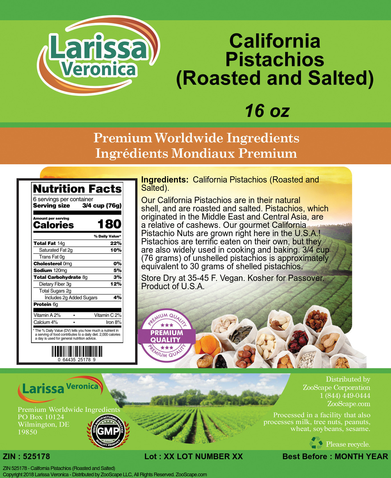 California Pistachios (Roasted and Salted) - Label