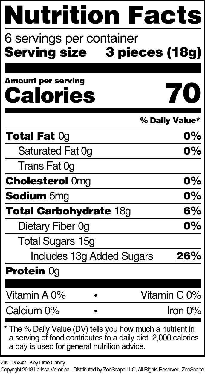 Key Lime Candy - Supplement / Nutrition Facts
