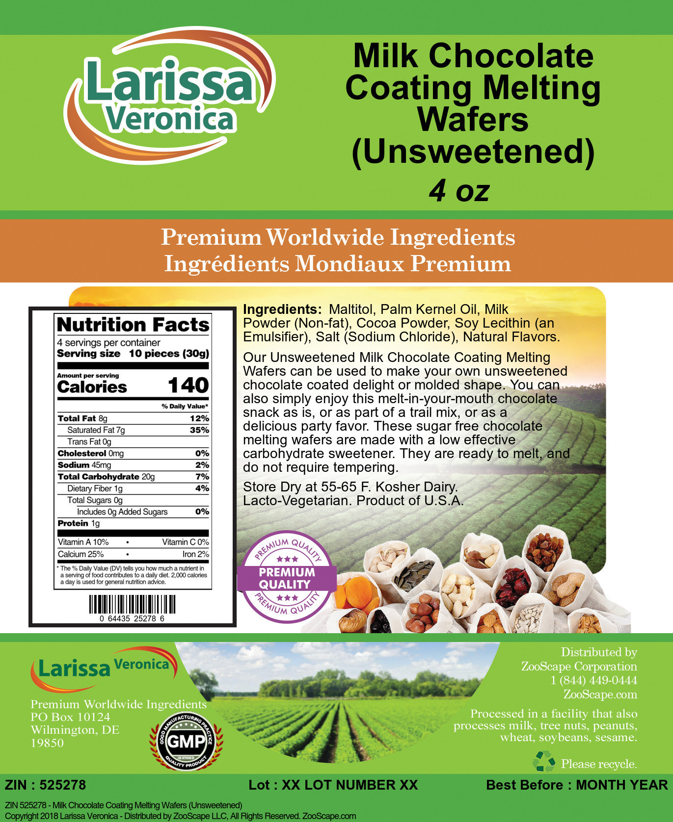 Milk Chocolate Coating Melting Wafers Unsweetened - Label