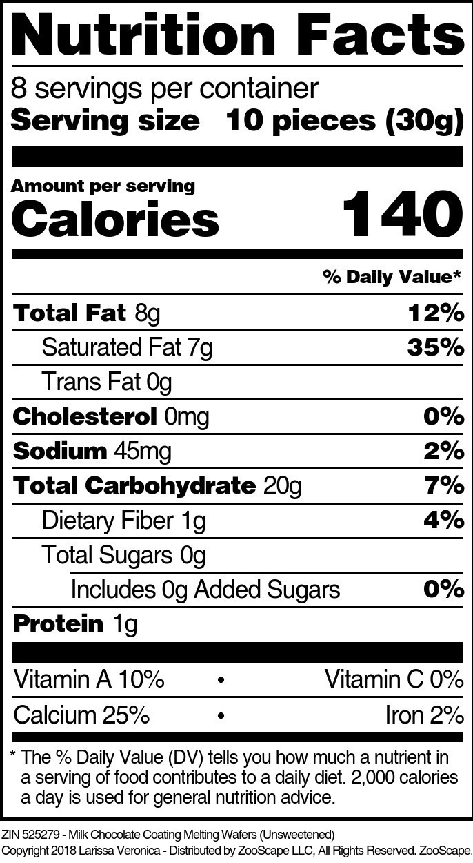 Milk Chocolate Coating Melting Wafers Unsweetened - Supplement / Nutrition Facts