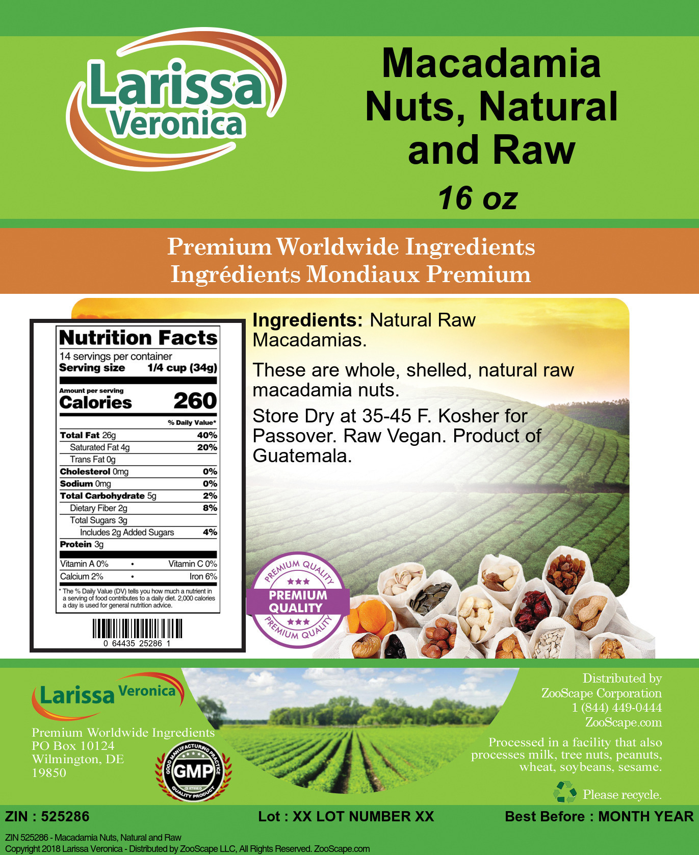 Macadamia Nuts, Natural and Raw - Label