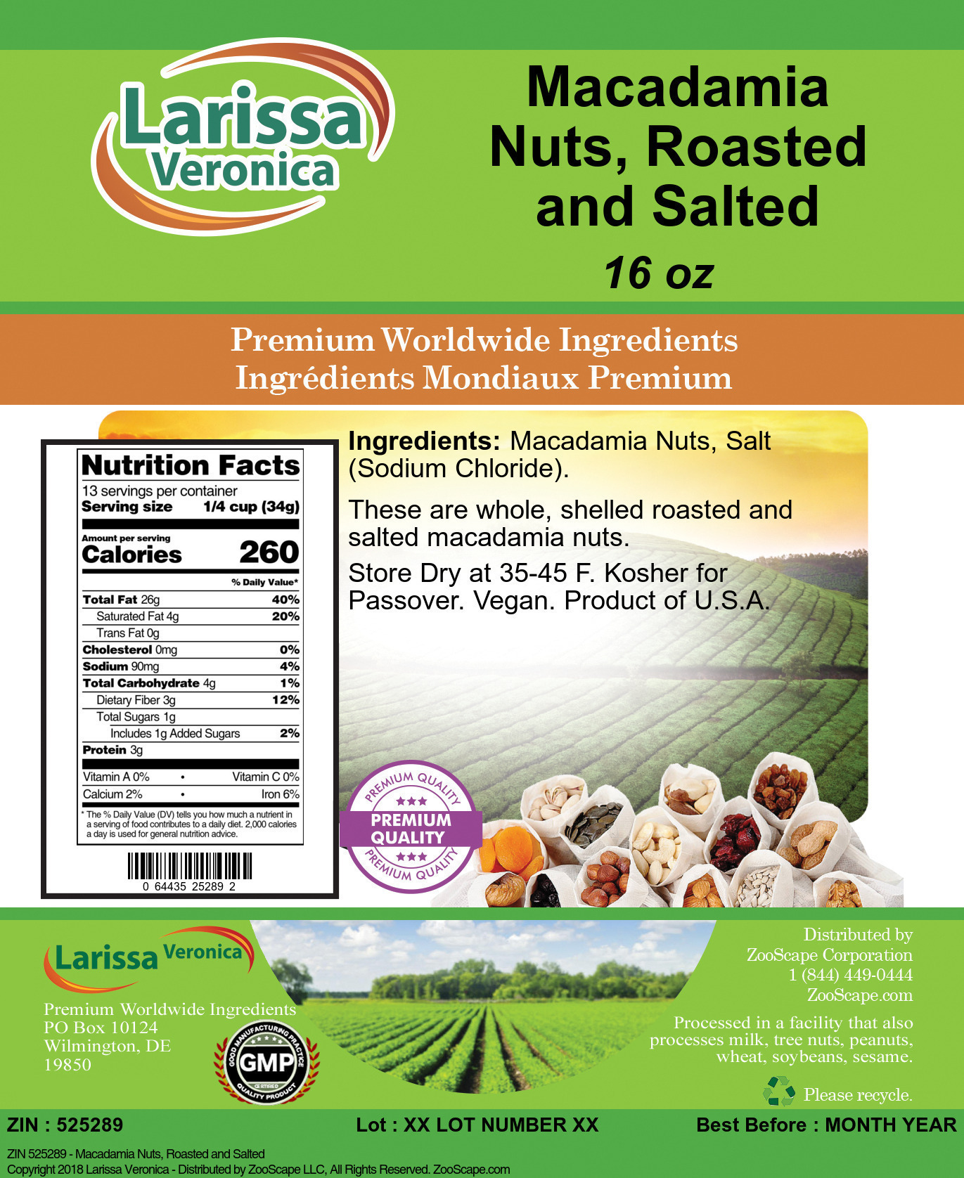 Macadamia Nuts, Roasted and Salted - Label