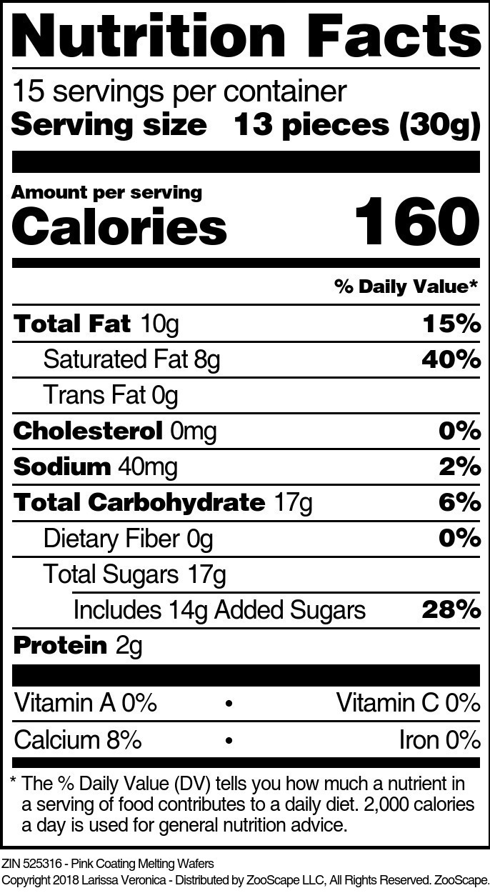 Pink Coating Melting Wafers - Supplement / Nutrition Facts