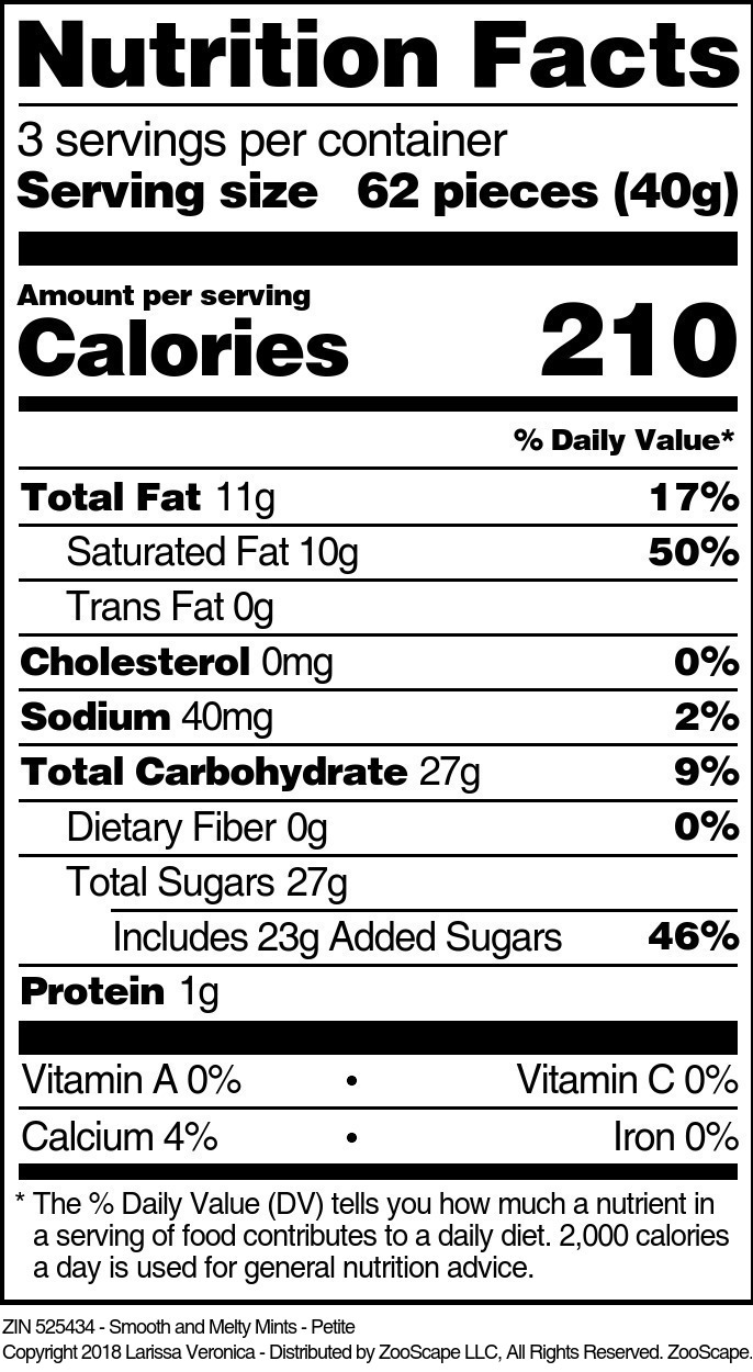 Smooth and Melty Mints - Petite - Supplement / Nutrition Facts