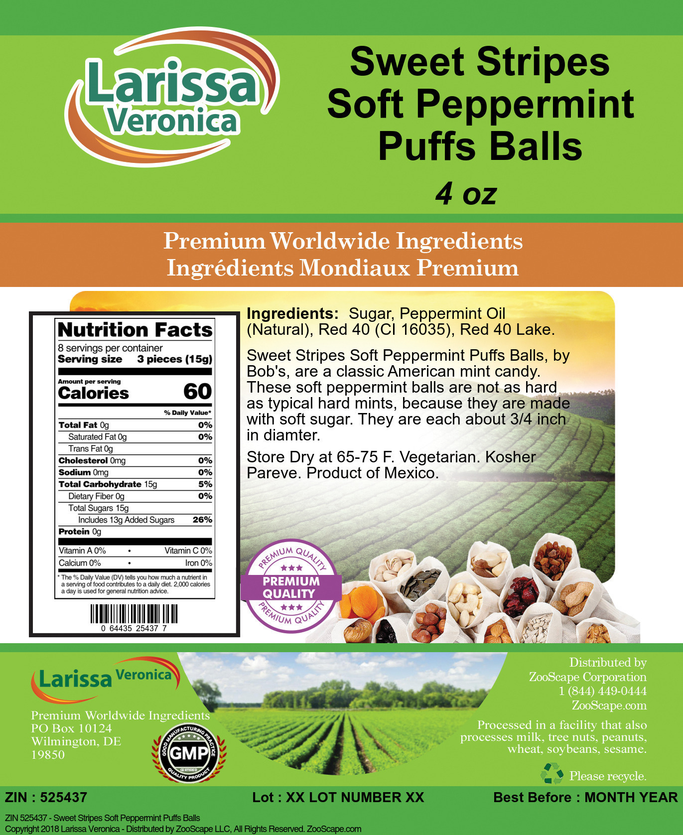 Sweet Stripes Soft Peppermint Puffs Balls - Label