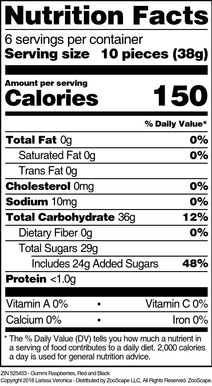 Gummi Raspberries, Red and Black - Supplement / Nutrition Facts