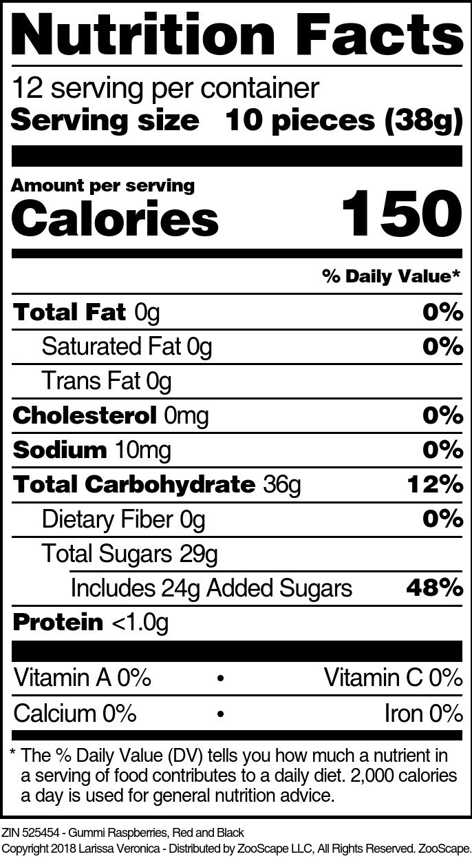 Gummi Raspberries, Red and Black - Supplement / Nutrition Facts