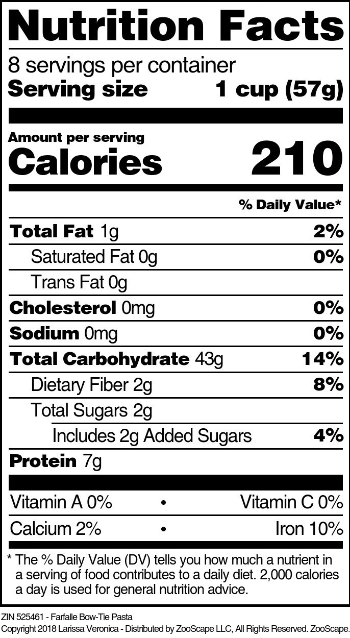 Farfalle Bow-Tie Pasta - Supplement / Nutrition Facts