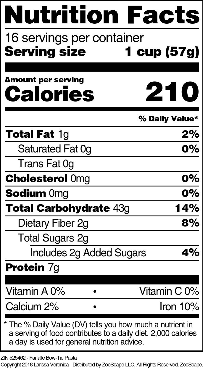 Farfalle Bow-Tie Pasta - Supplement / Nutrition Facts