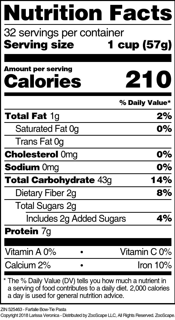 Farfalle Bow-Tie Pasta - Supplement / Nutrition Facts