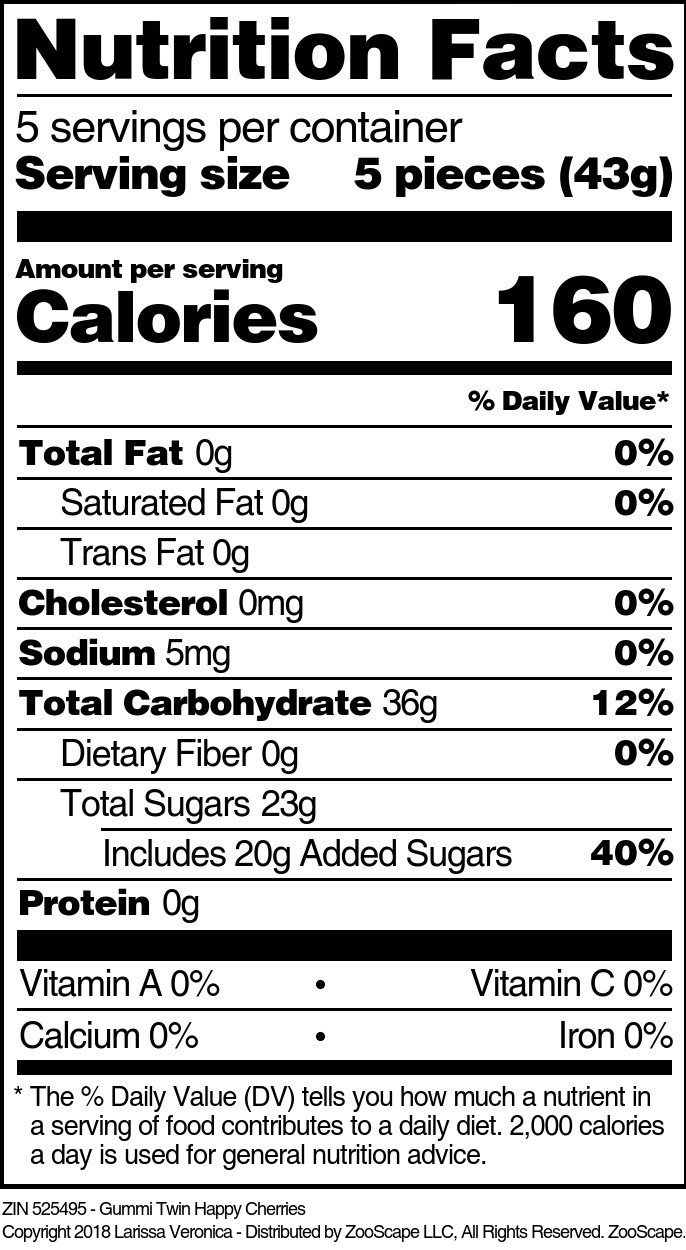 Gummi Twin Happy Cherries - Supplement / Nutrition Facts