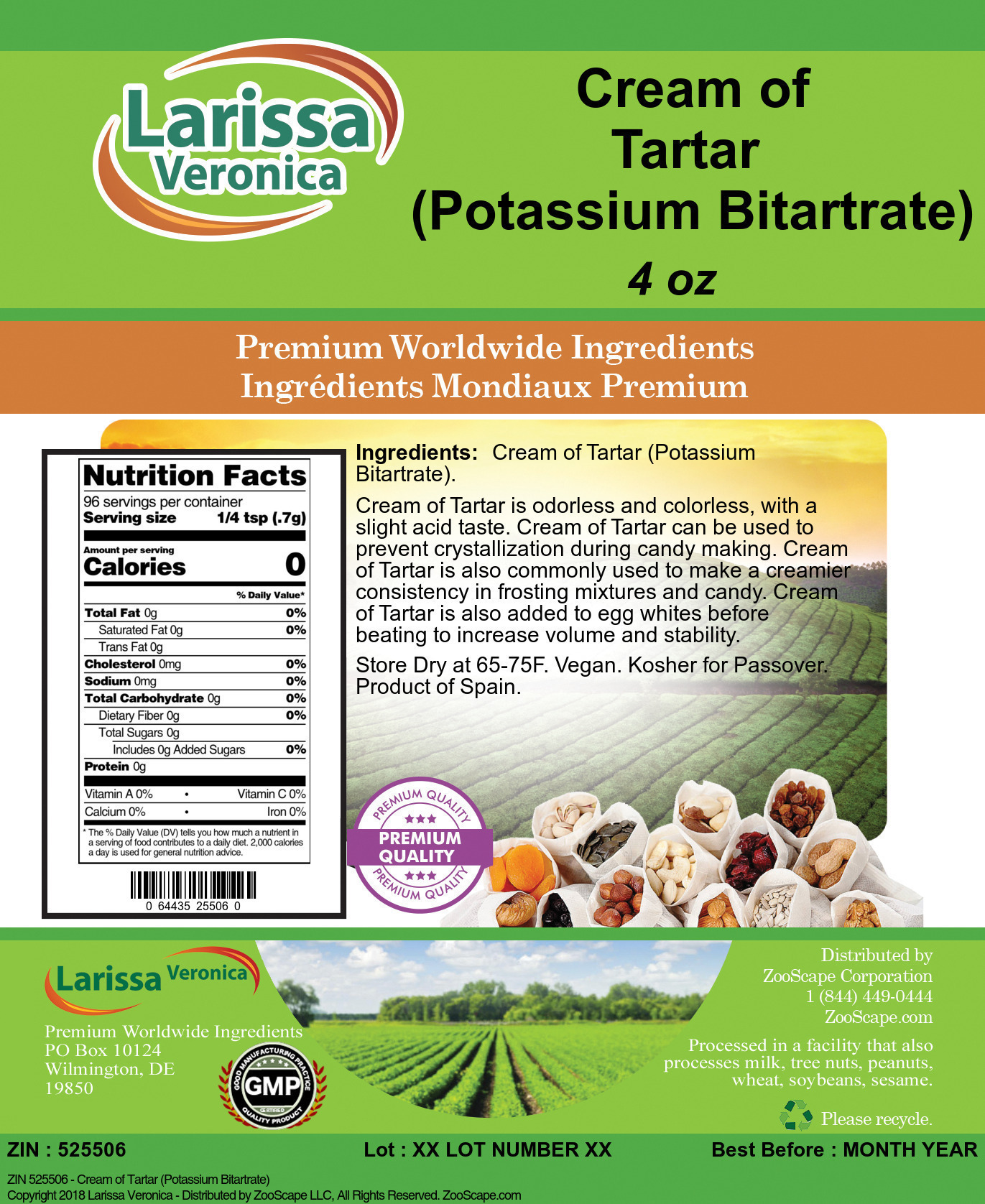Cream of Tartar (Potassium Bitartrate) - Label