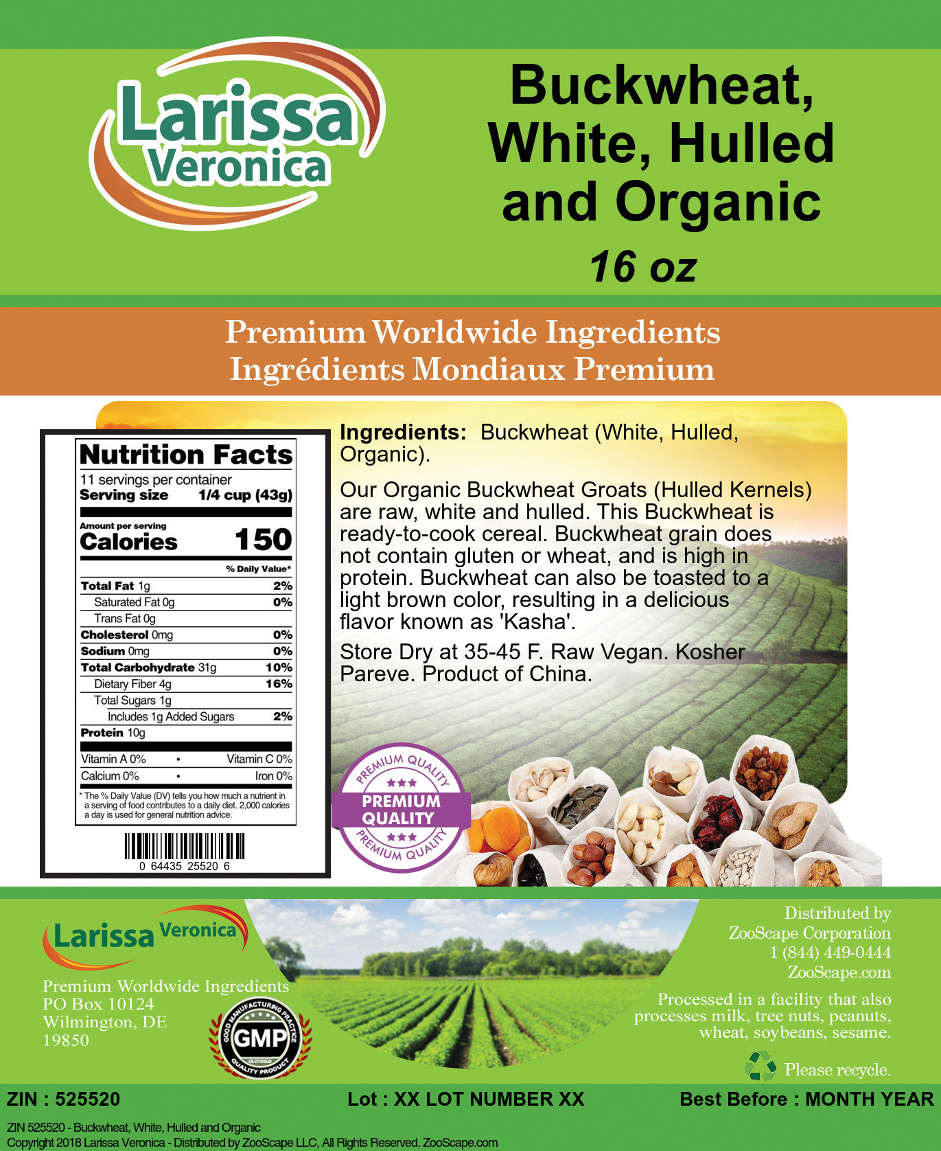 Buckwheat, White, Hulled and Organic - Label