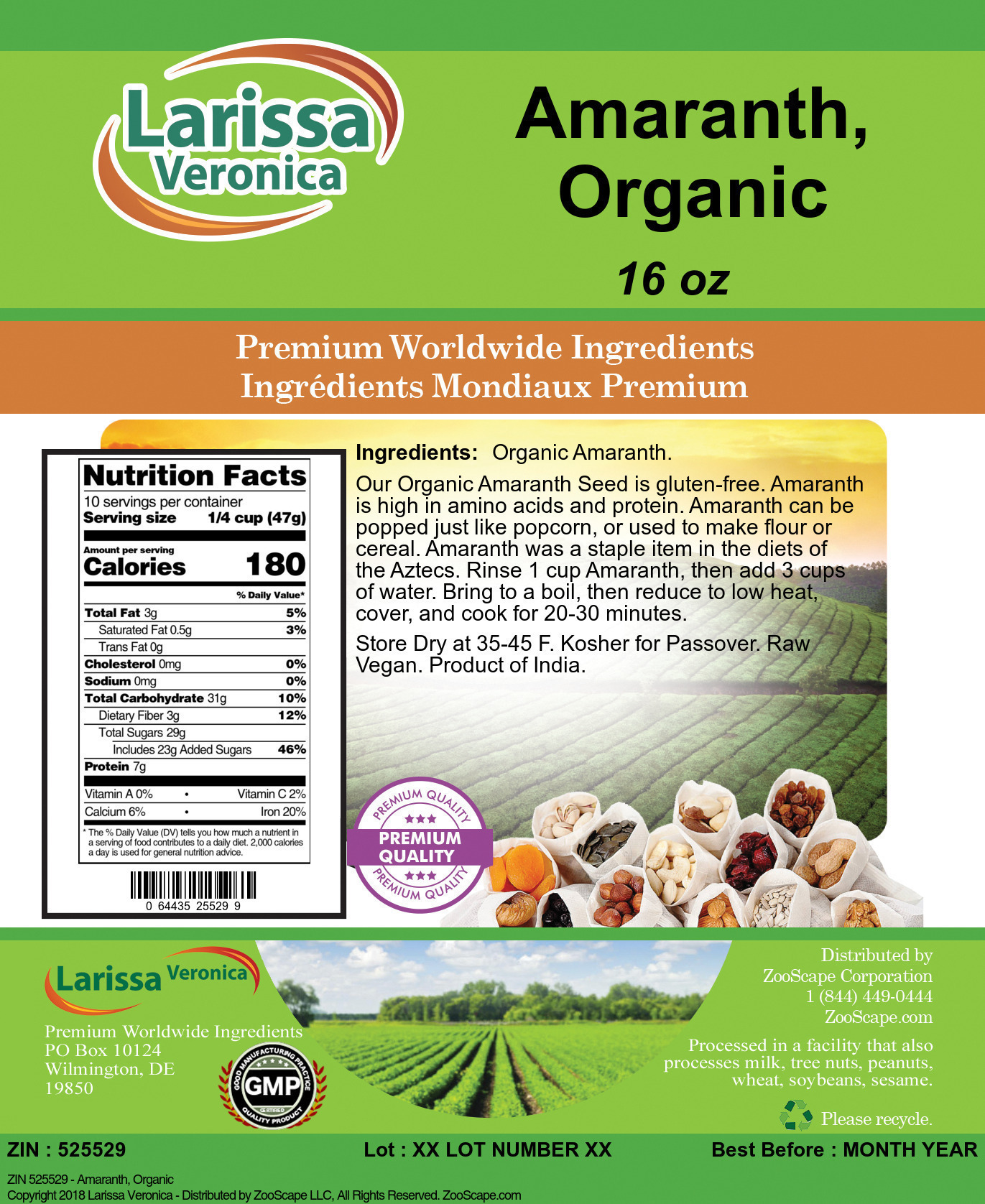 Amaranth, Organic - Label
