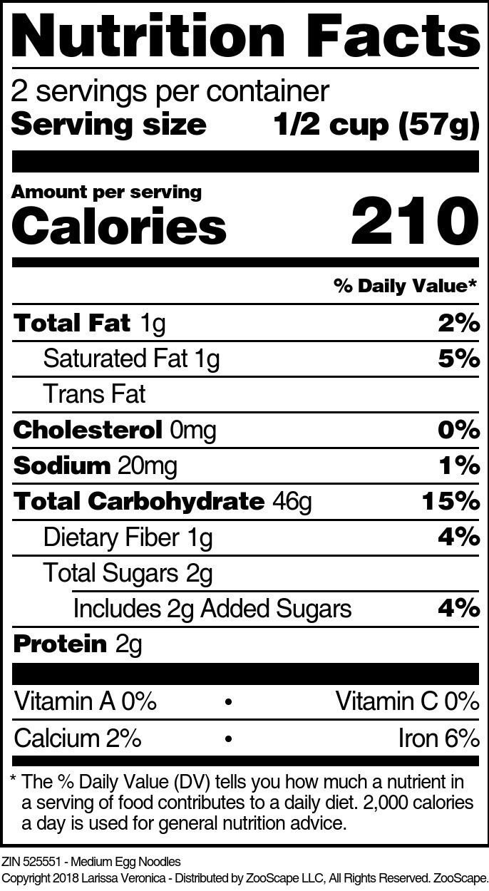 Medium Egg Noodles - Supplement / Nutrition Facts