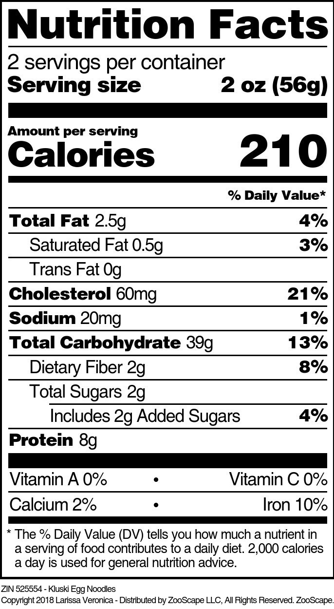 Kluski Egg Noodles - Supplement / Nutrition Facts