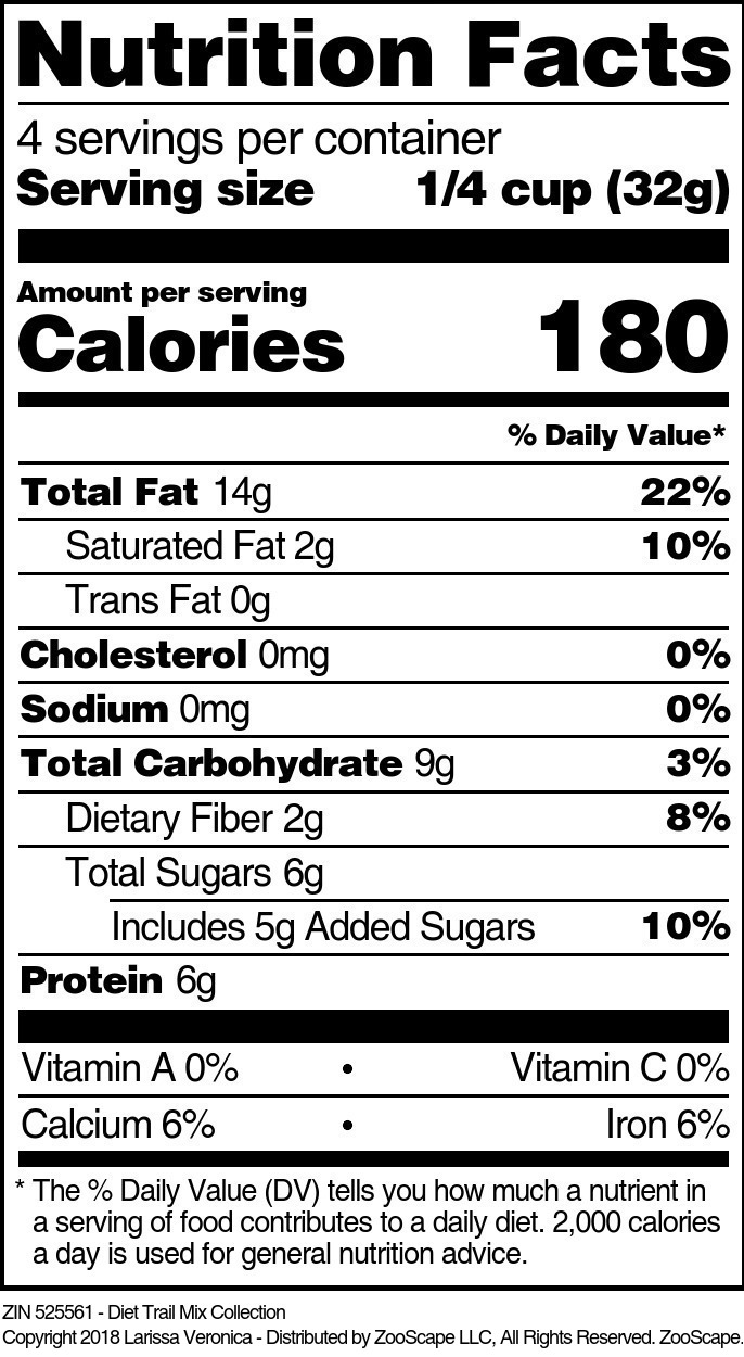Diet Trail Mix Collection - Supplement / Nutrition Facts