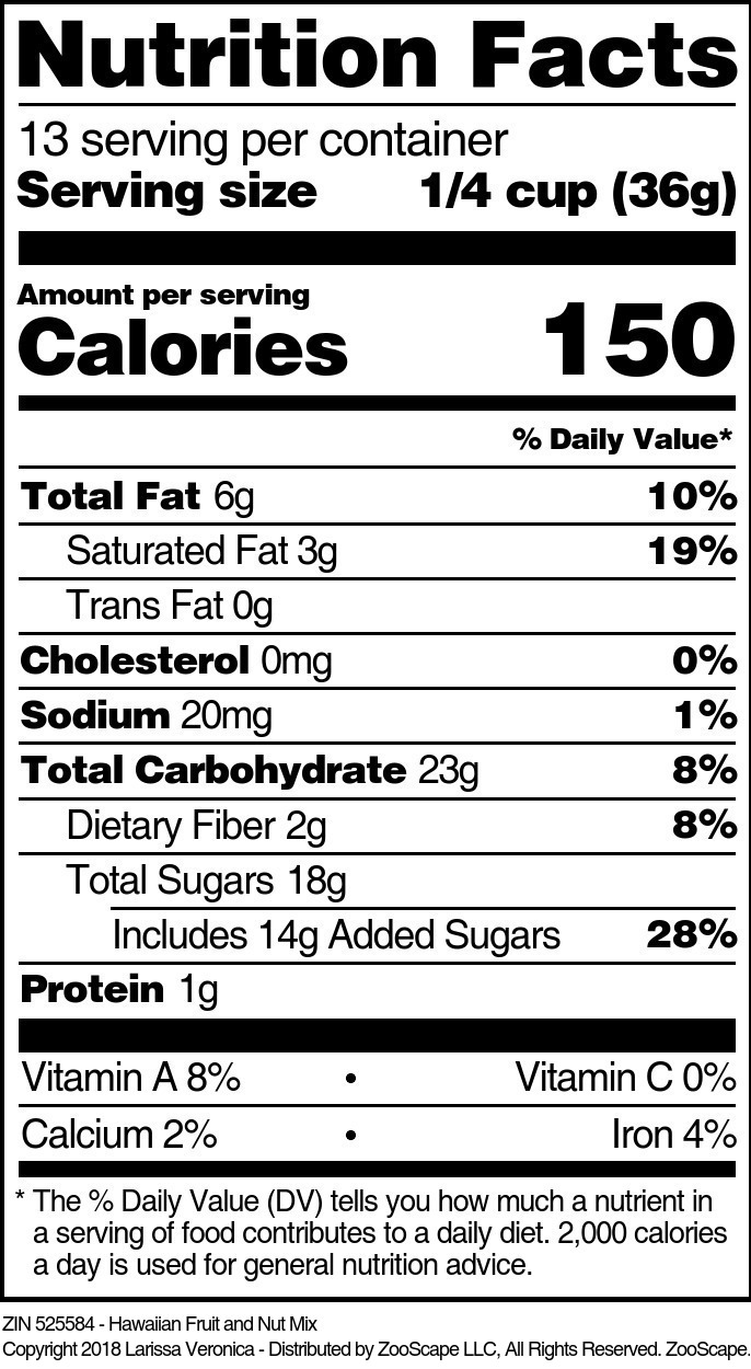 Hawaiian Fruit and Nut Mix - Supplement / Nutrition Facts