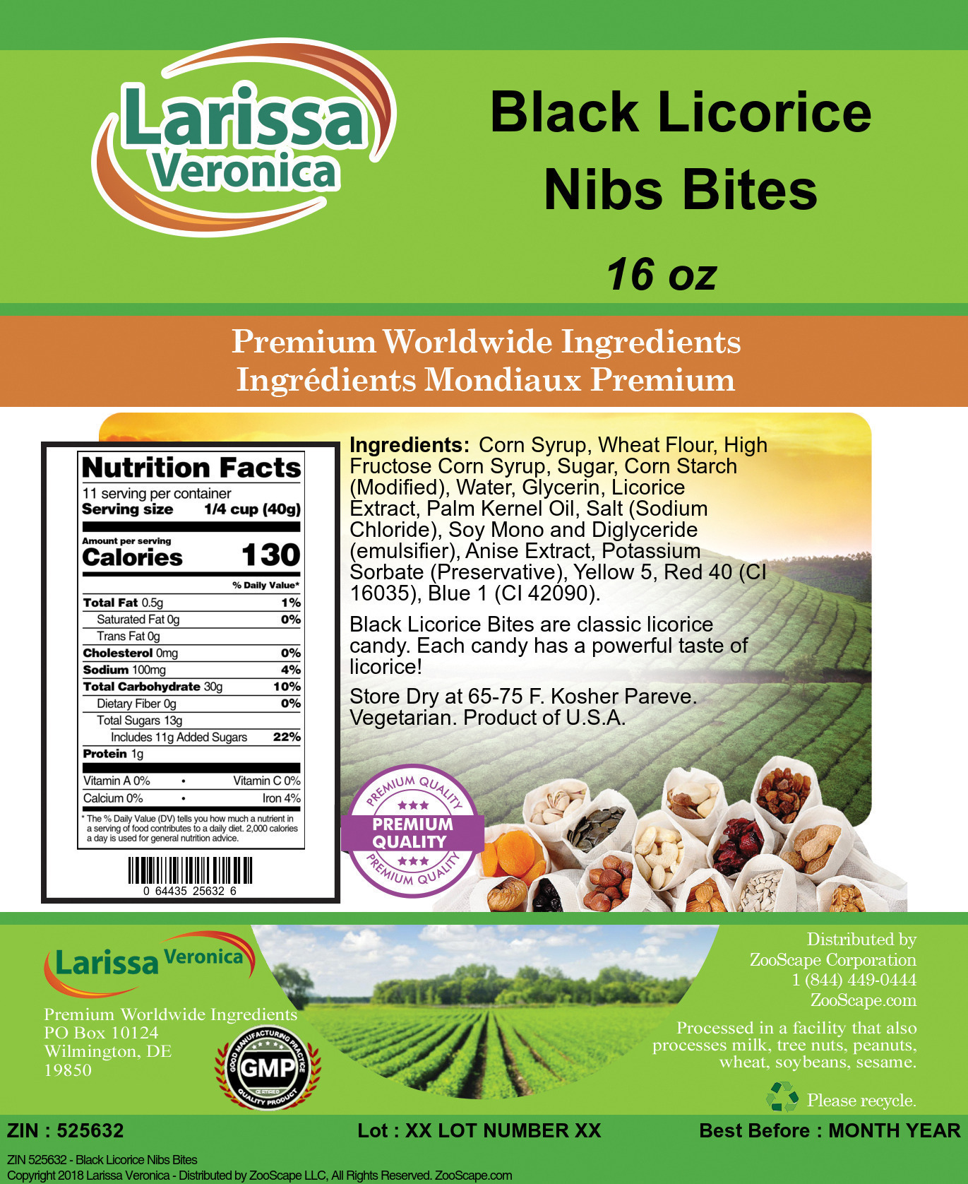 Black Licorice Nibs Bites - Label