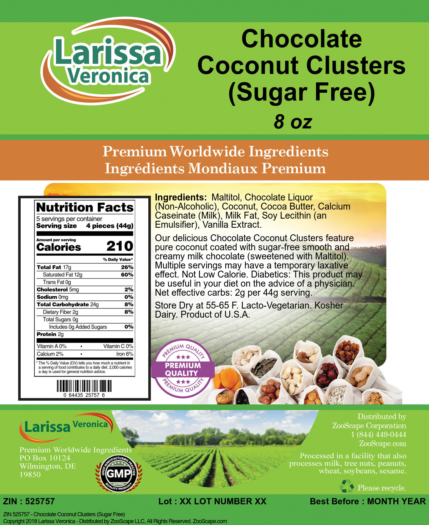 Chocolate Coconut Clusters (Sugar Free) - Label