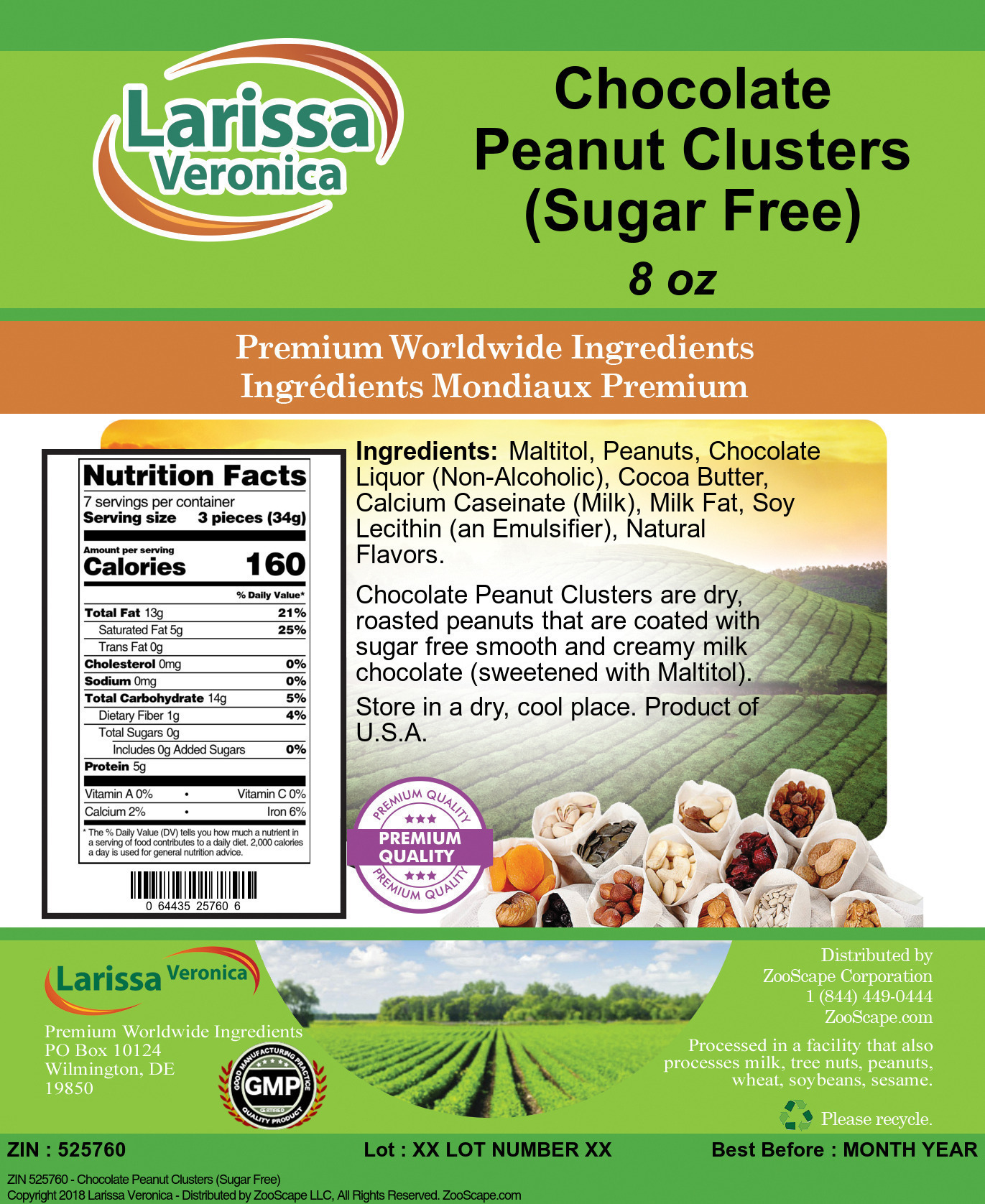 Chocolate Peanut Clusters (Sugar Free) - Label