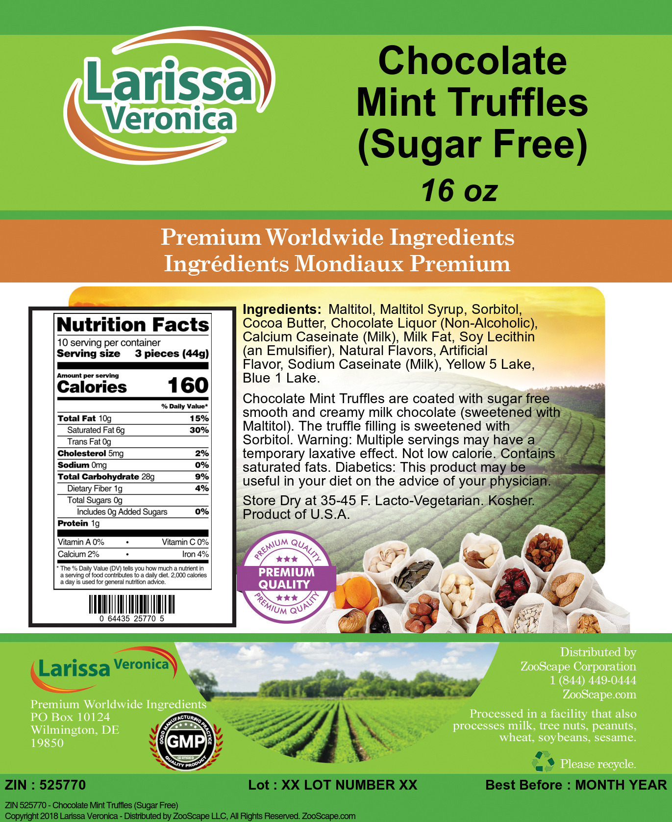 Chocolate Mint Truffles (Sugar Free) - Label