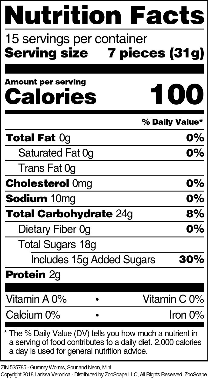 Gummy Worms, Sour and Neon, Mini - Supplement / Nutrition Facts