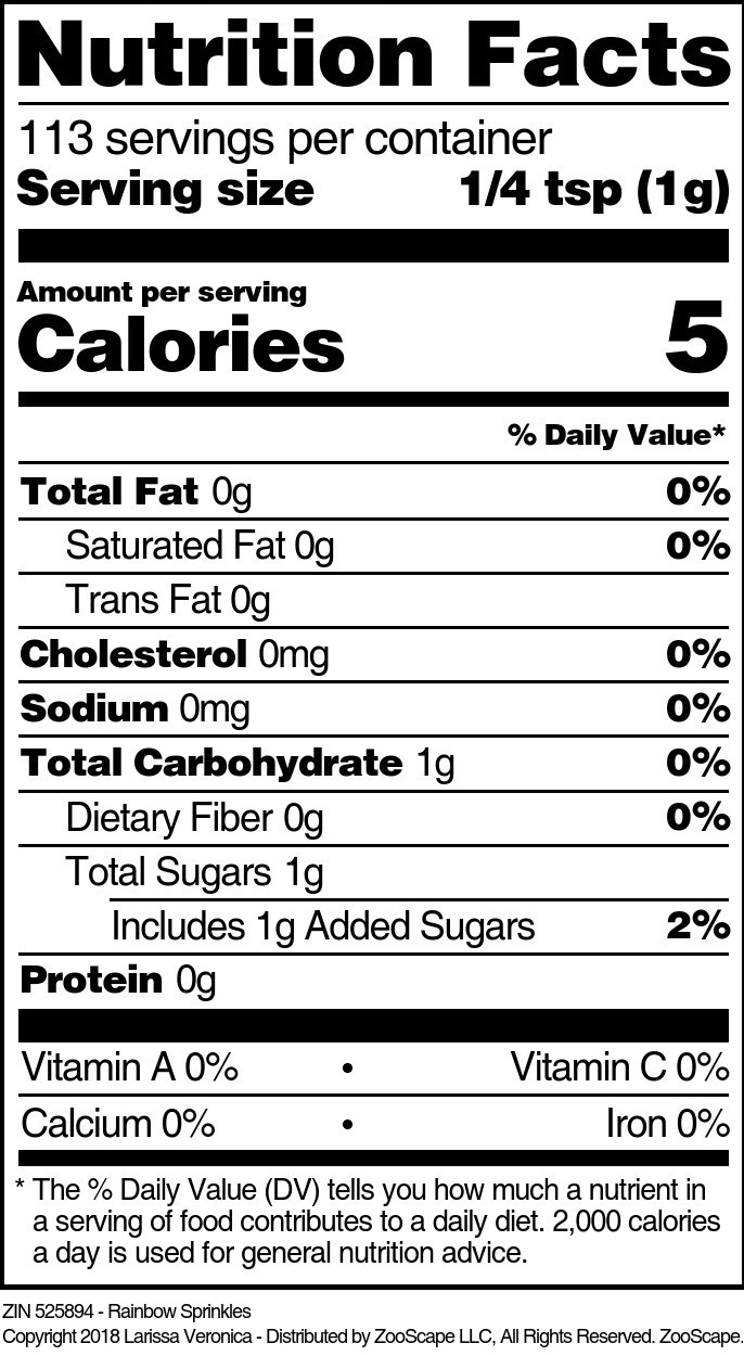 Rainbow Sprinkles - Supplement / Nutrition Facts