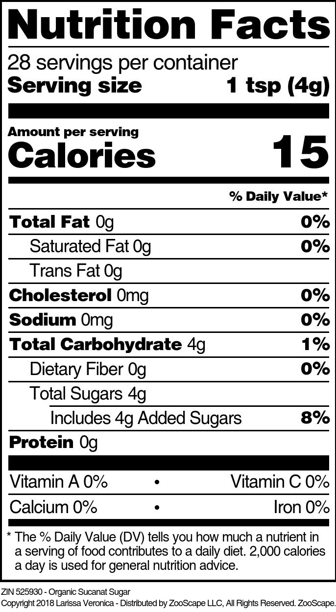 Organic Sucanat Sugar - Supplement / Nutrition Facts
