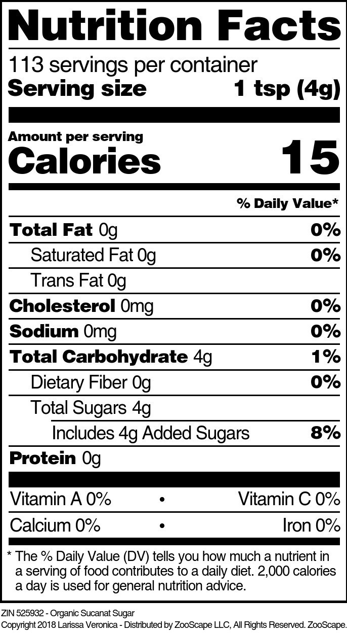 Organic Sucanat Sugar - Supplement / Nutrition Facts
