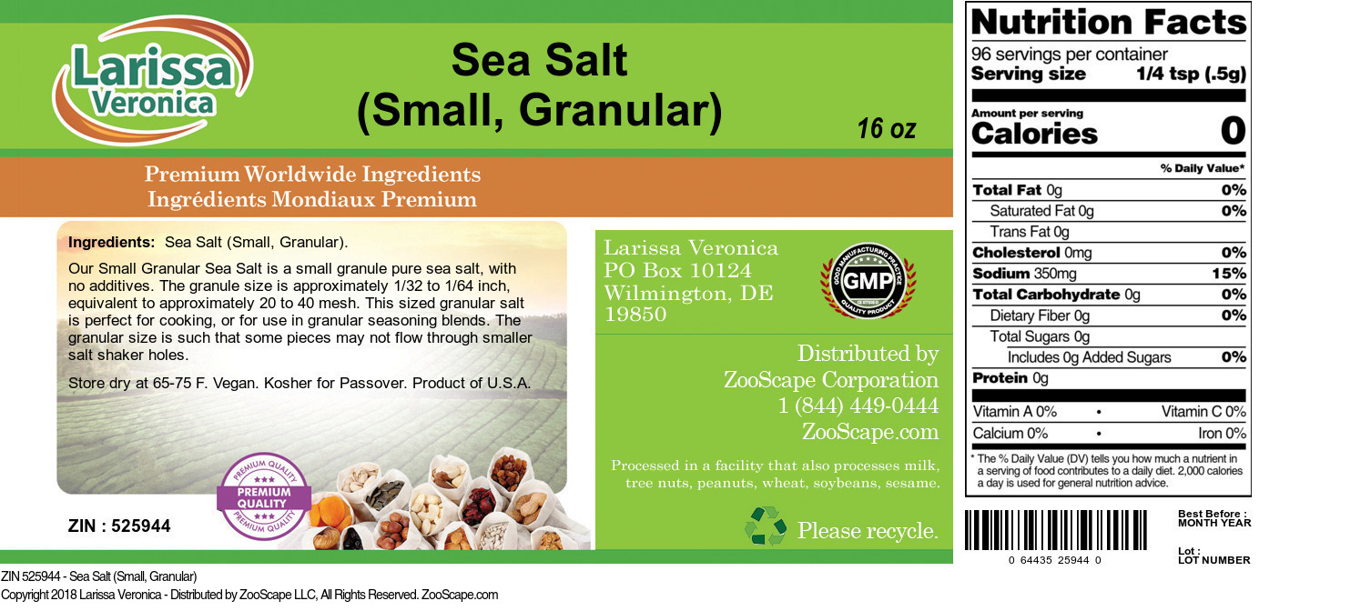 Sea Salt (Small, Granular) - Label