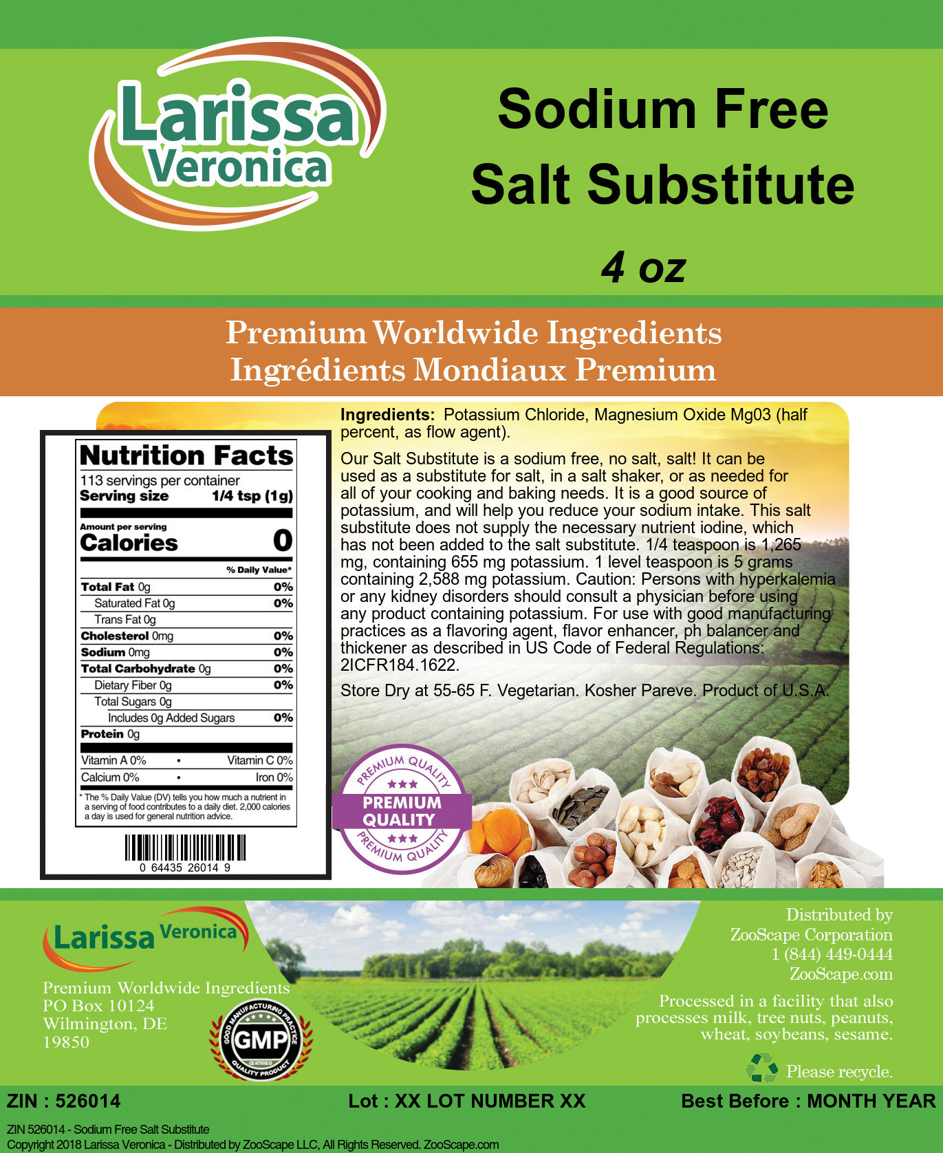 Sodium Free Salt Substitute - Label