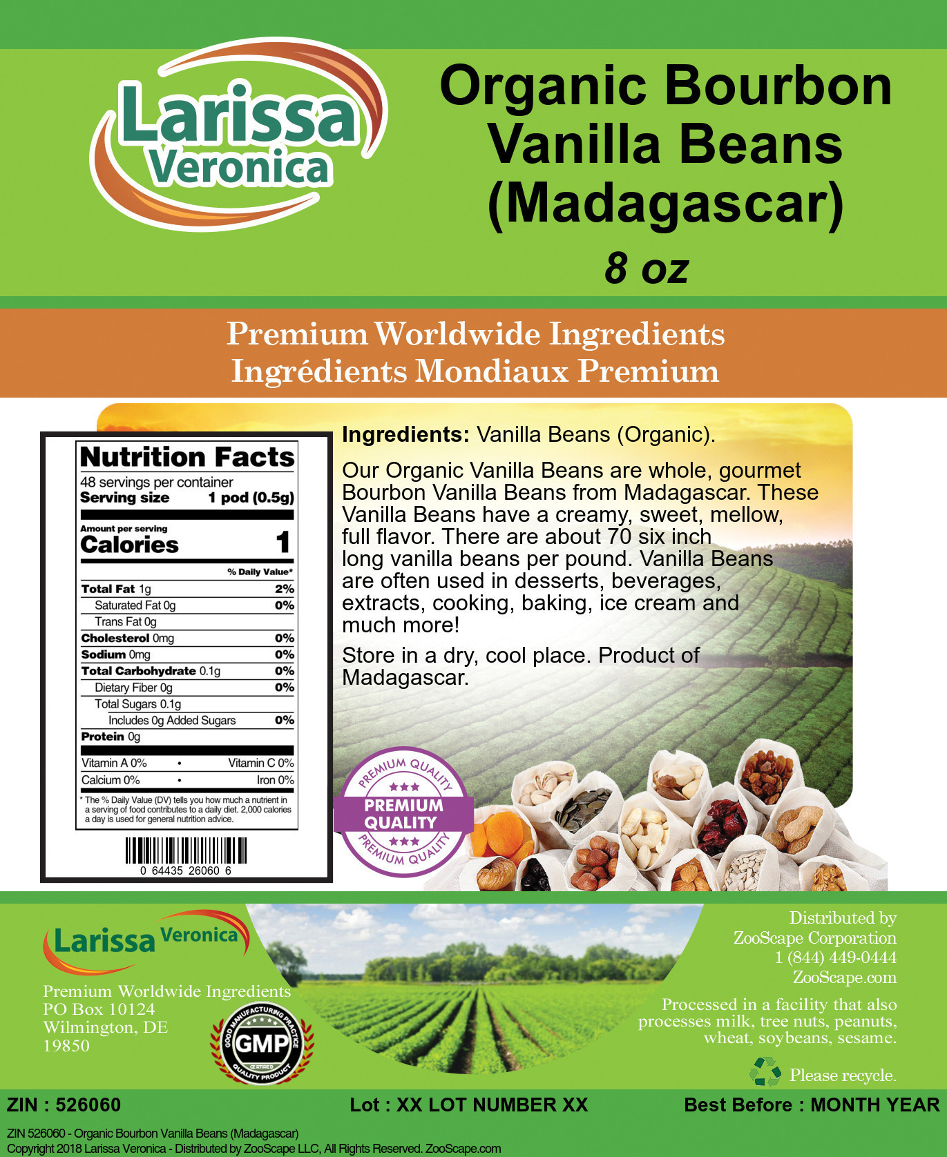 Organic Bourbon Vanilla Beans (Madagascar) - Label