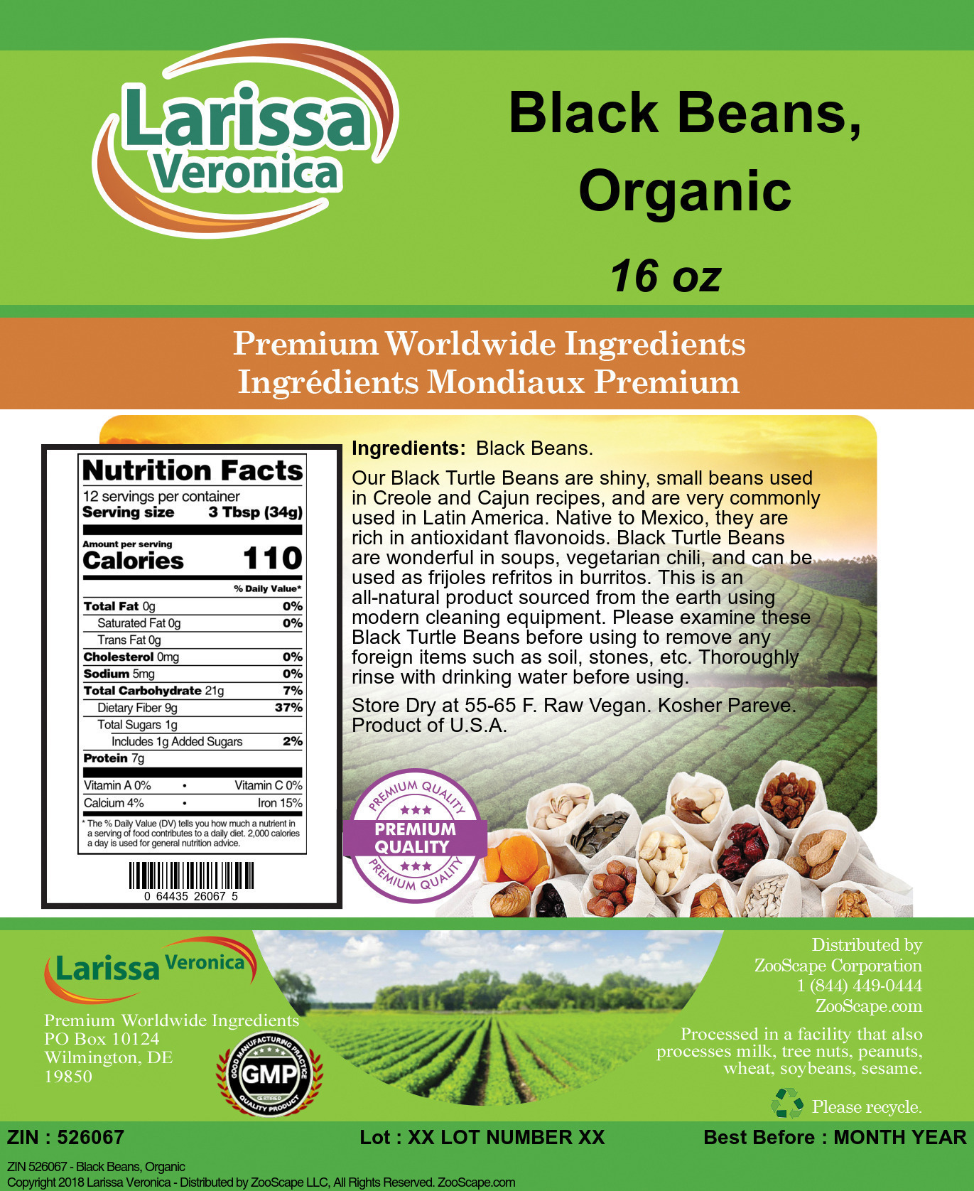 Black Beans, Organic - Label