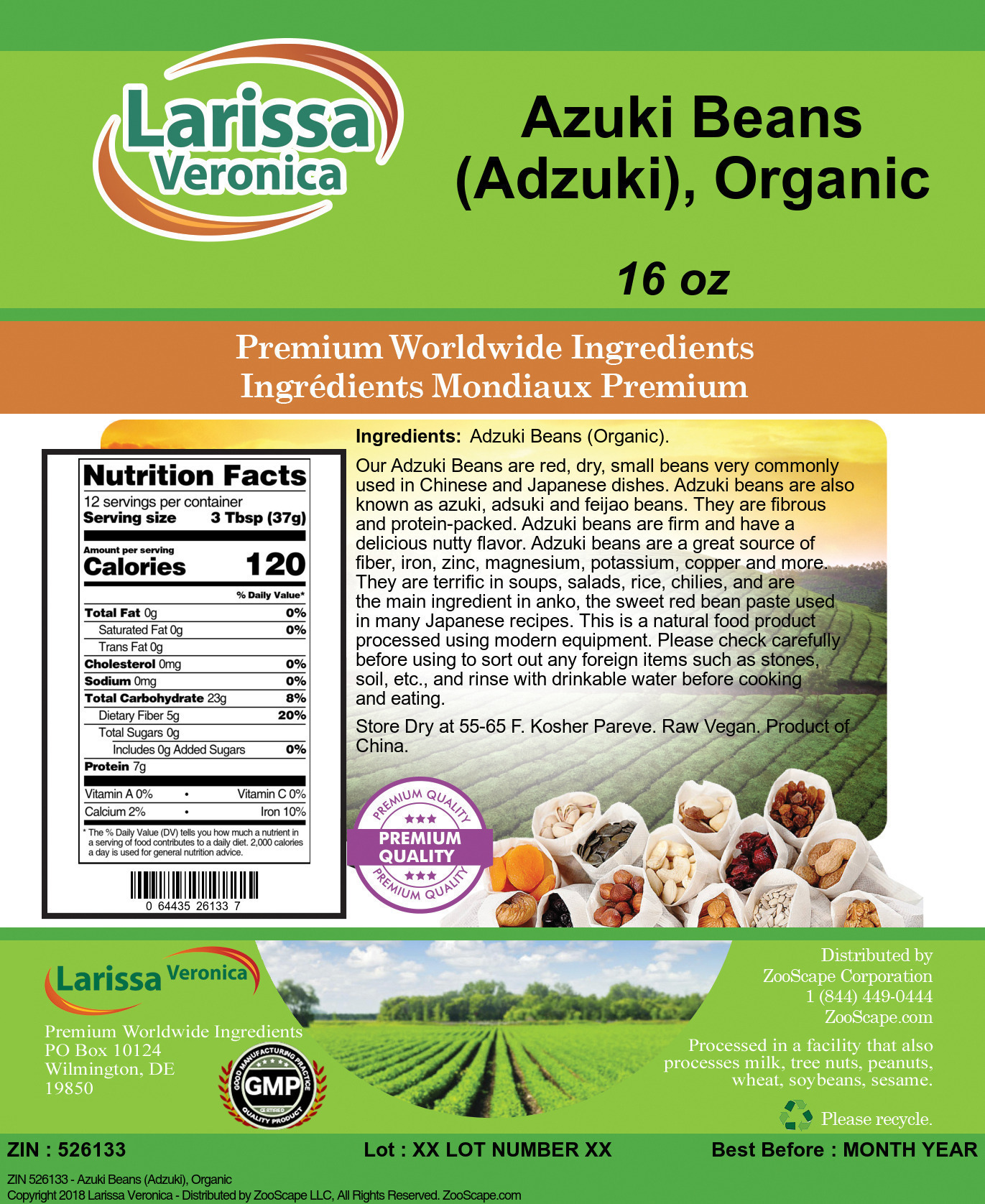 Azuki Beans (Adzuki), Organic - Label