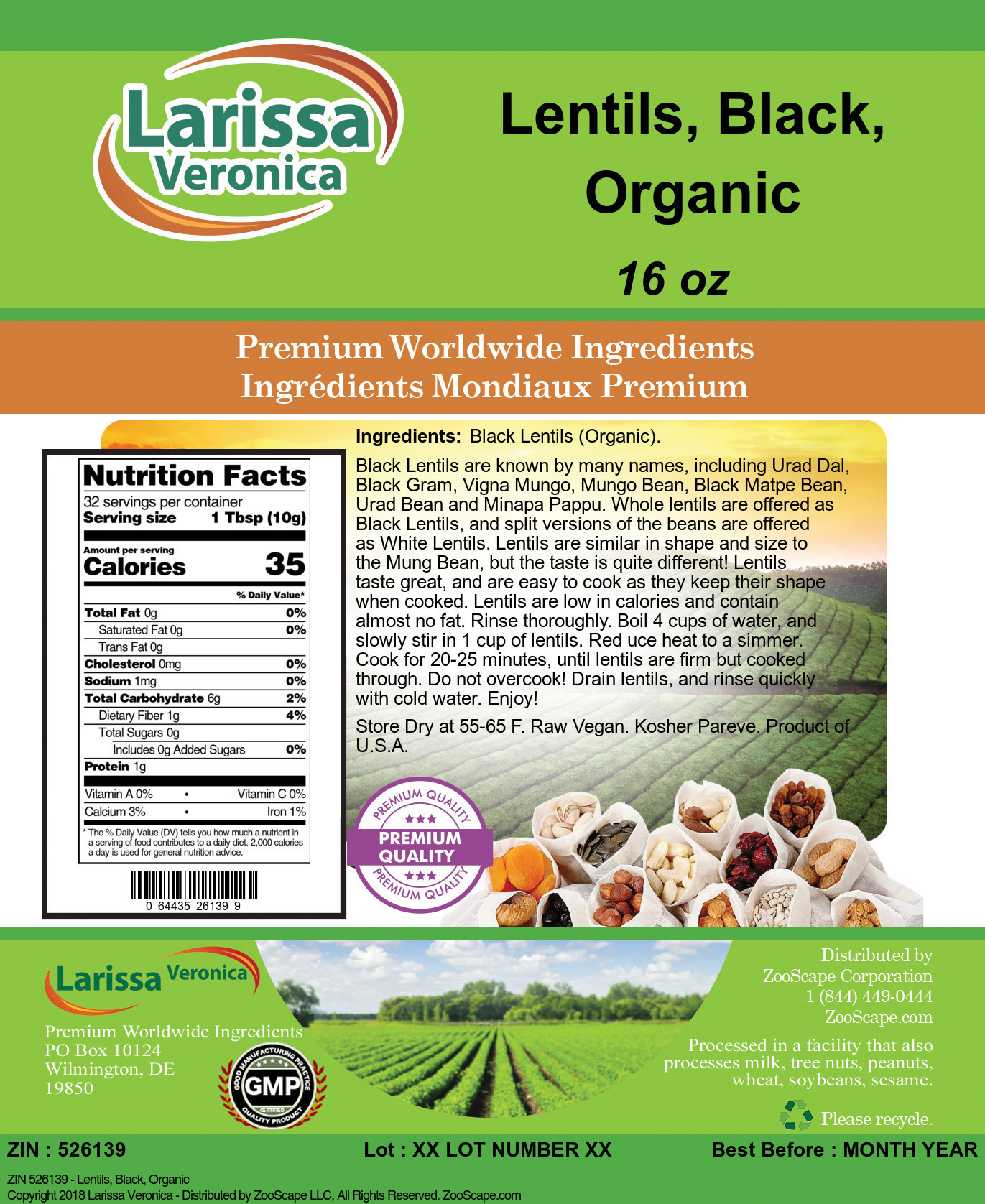 Lentils, Black, Organic - Label