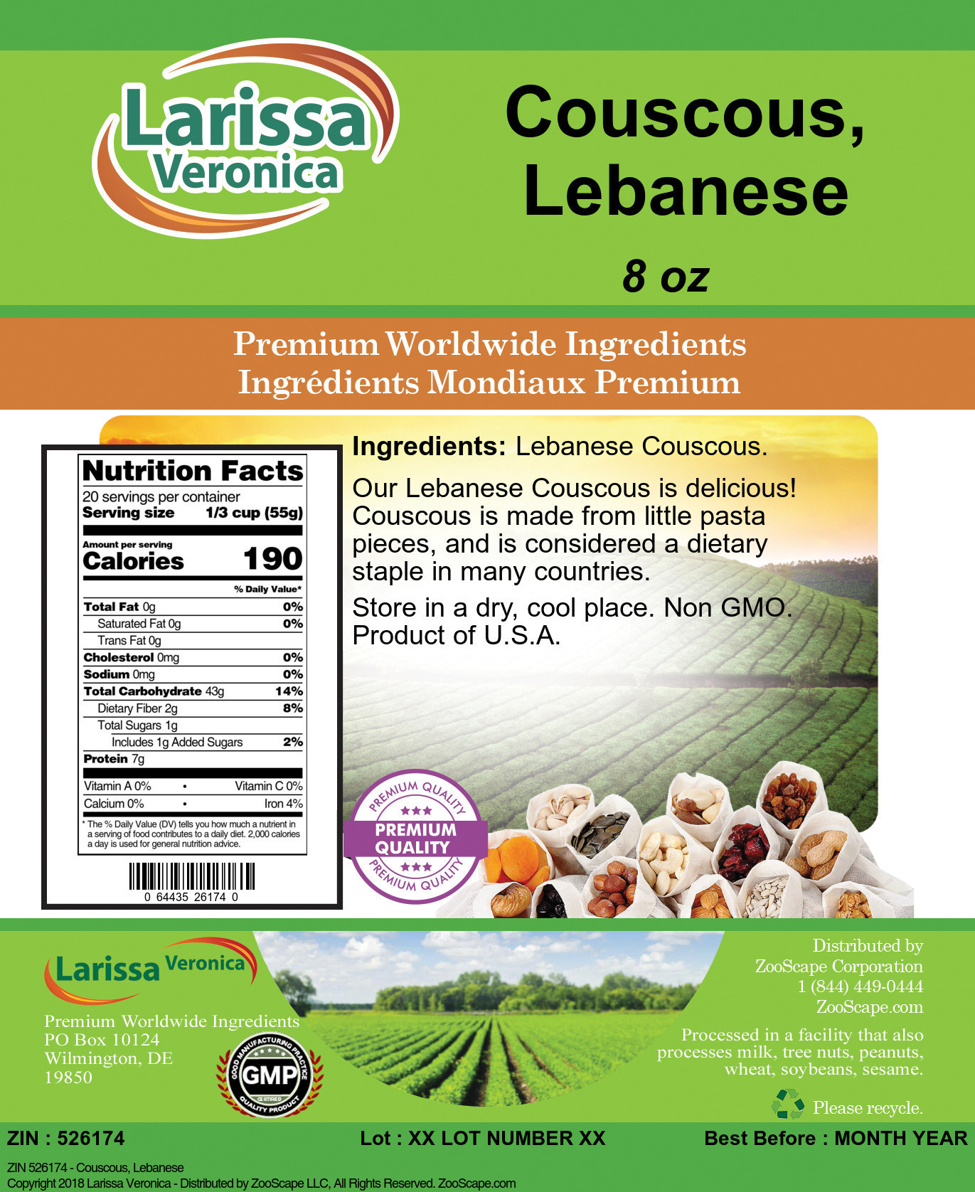 Couscous, Lebanese - Label