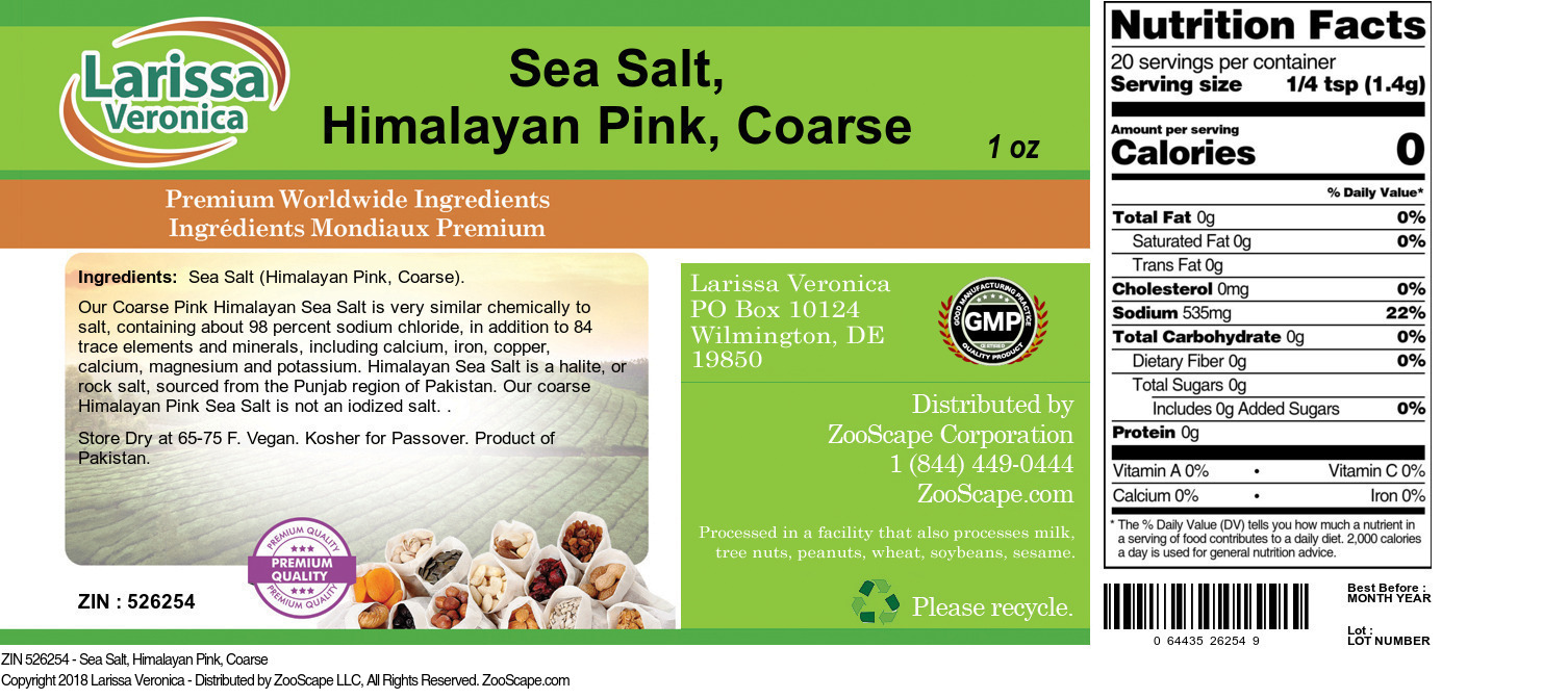 Sea Salt, Himalayan Pink, Coarse - Label