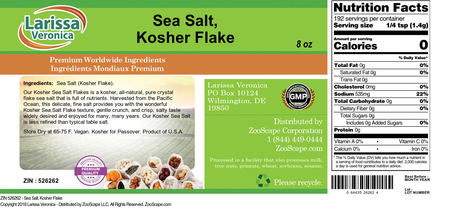 Sea Salt, Kosher Flake - Label