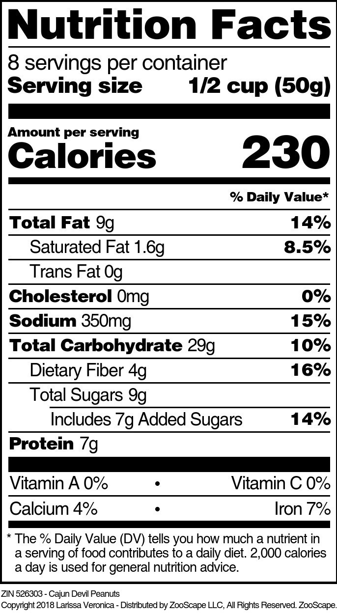 Cajun Devil Peanuts - Supplement / Nutrition Facts