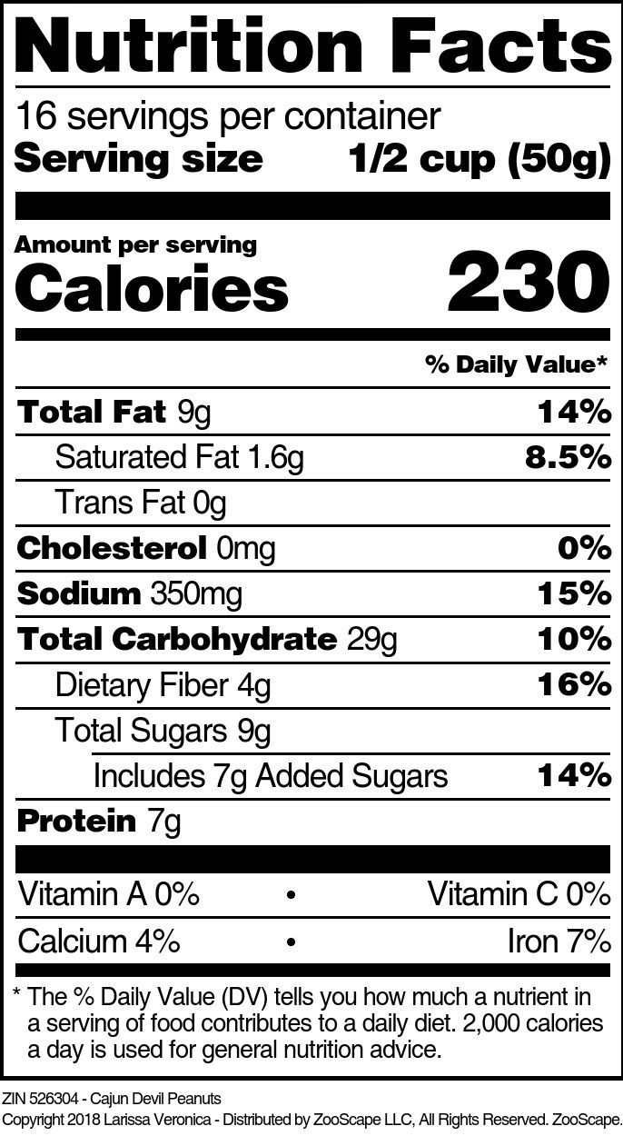Cajun Devil Peanuts - Supplement / Nutrition Facts