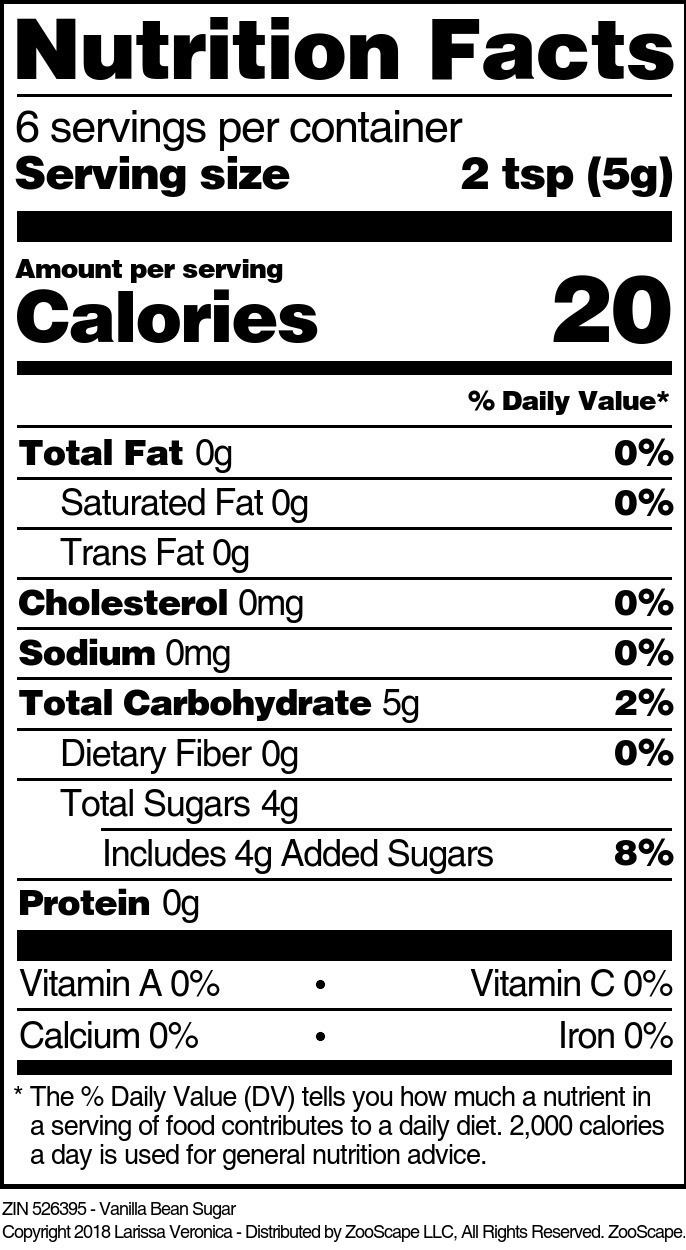 Vanilla Bean Sugar - Supplement / Nutrition Facts