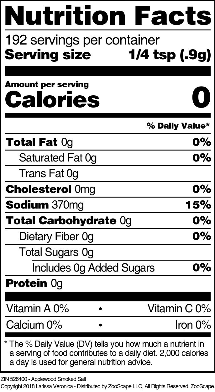 Applewood Smoked Salt - Supplement / Nutrition Facts