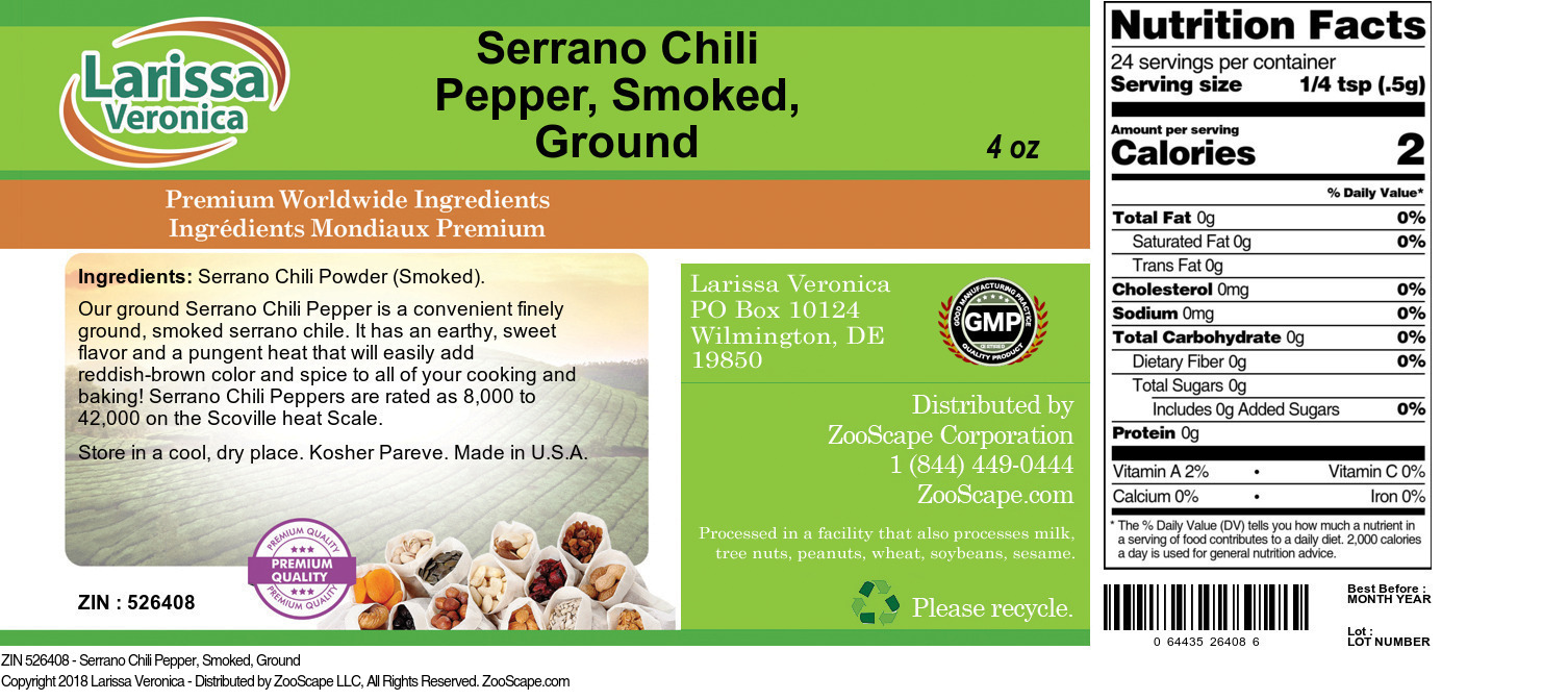 Serrano Chili Pepper, Smoked, Ground - Label