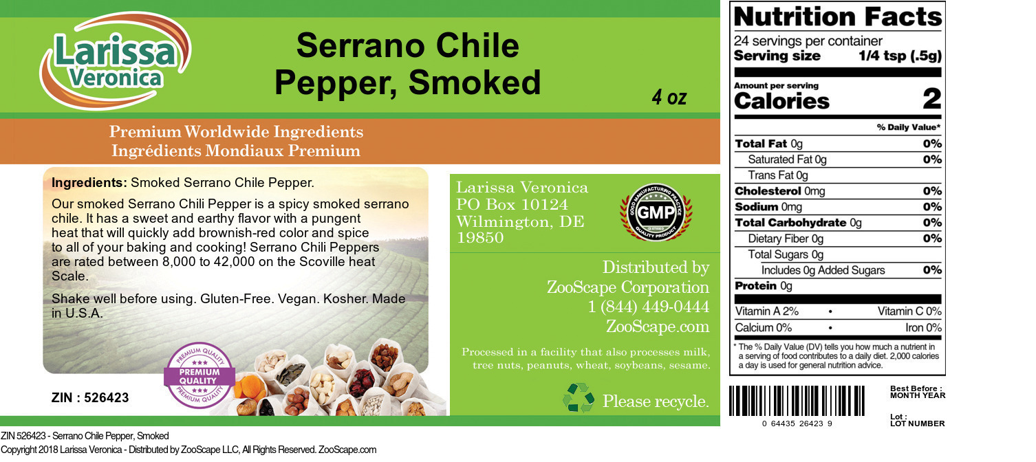 Serrano Chile Pepper, Smoked - Label