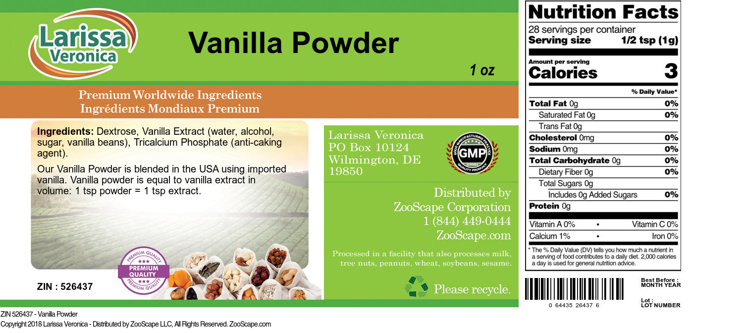 Vanilla Powder - Label