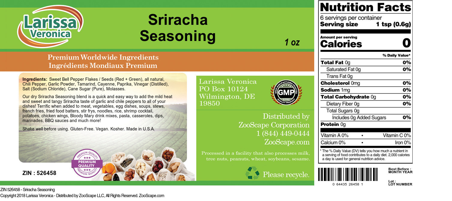 Sriracha Seasoning - Label