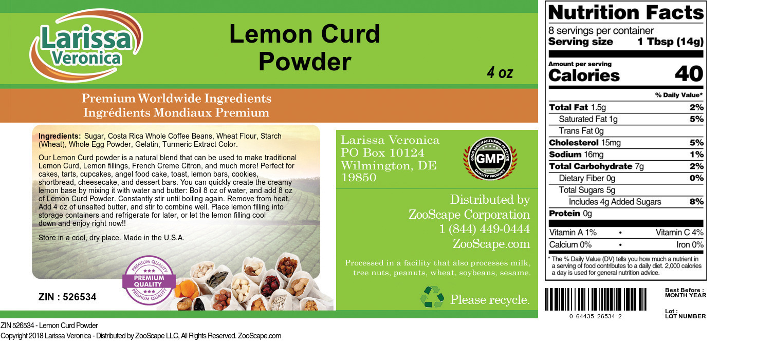 Lemon Curd Powder - Label