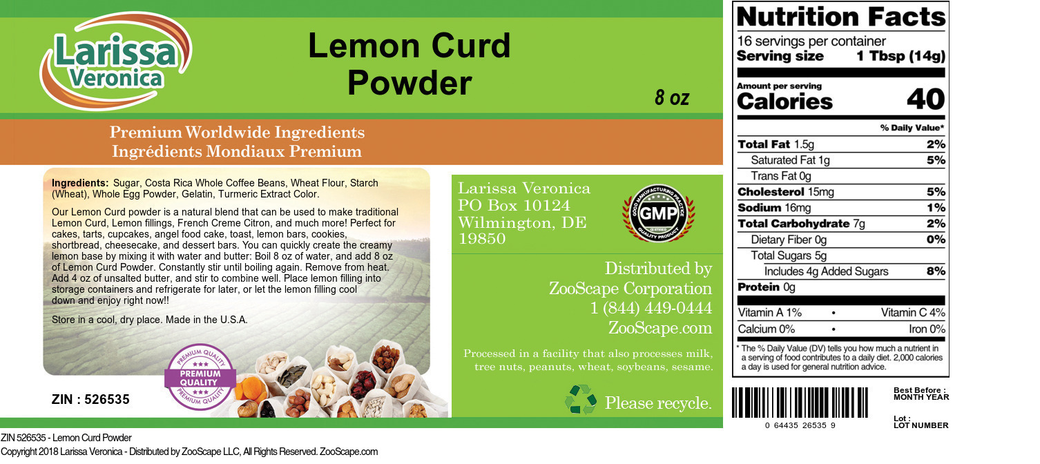 Lemon Curd Powder - Label